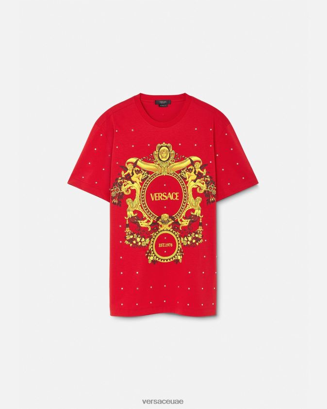 رجال تي شيرت شبكي من الكريستال الباروكي Versace أحمر 0FVD2J1401 ملابس