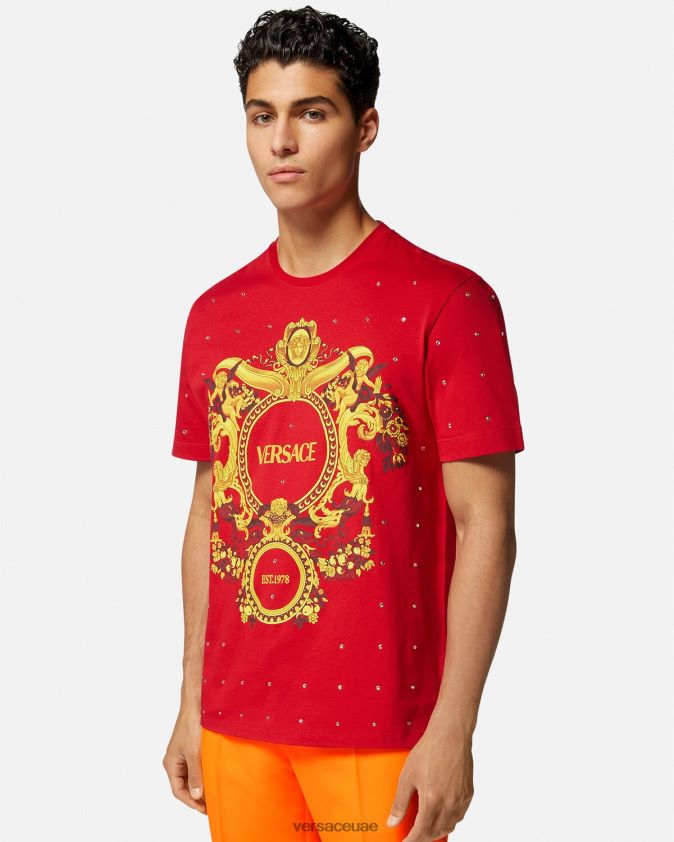 رجال تي شيرت شبكي من الكريستال الباروكي Versace أحمر 0FVD2J1401 ملابس