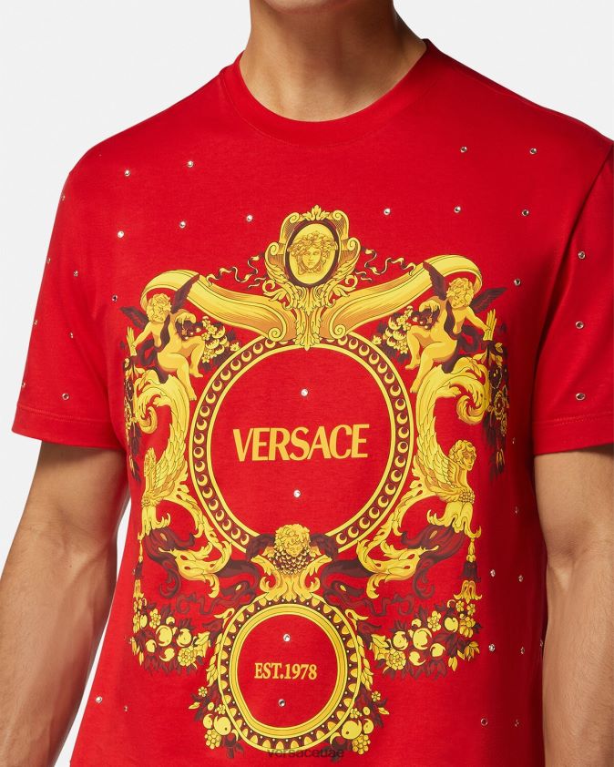 رجال تي شيرت شبكي من الكريستال الباروكي Versace أحمر 0FVD2J1401 ملابس