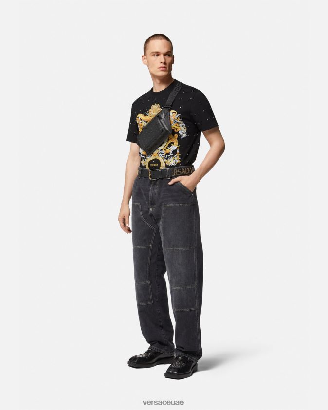 رجال تي شيرت شبكي من الكريستال الباروكي Versace أسود 0FVD2J1402 ملابس