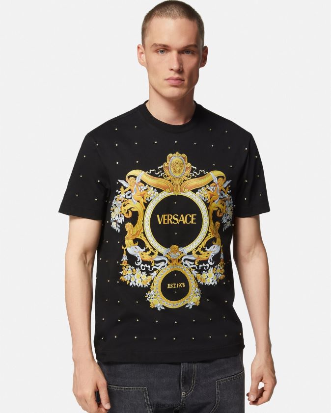 رجال تي شيرت شبكي من الكريستال الباروكي Versace أسود 0FVD2J1402 ملابس