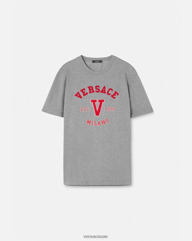 رجال تيشيرت بشعار الجامعة Versace رمادي 0FVD2J1403 ملابس