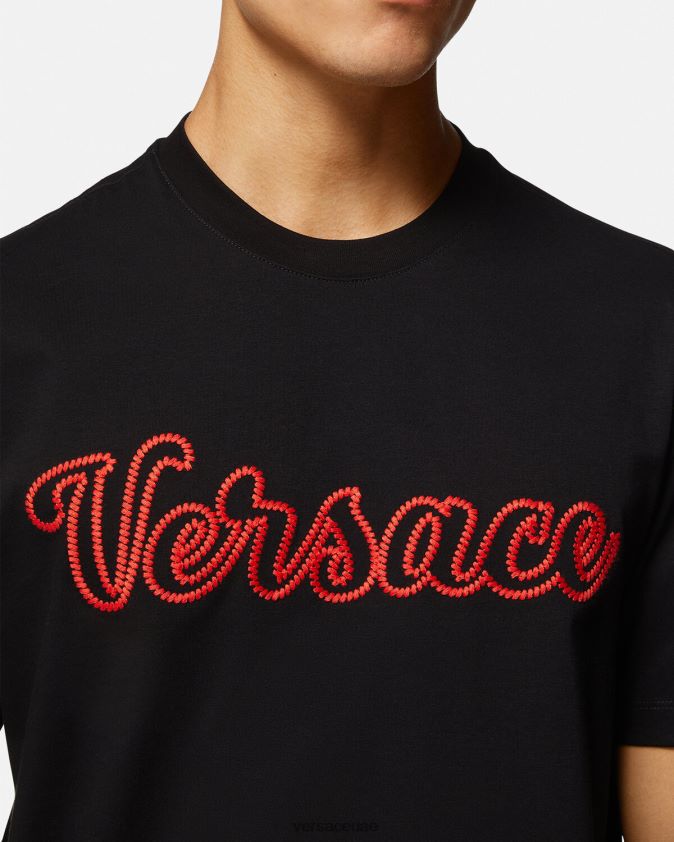 رجال تيشيرت بشعار مطرز Versace أسود 0FVD2J1404 ملابس