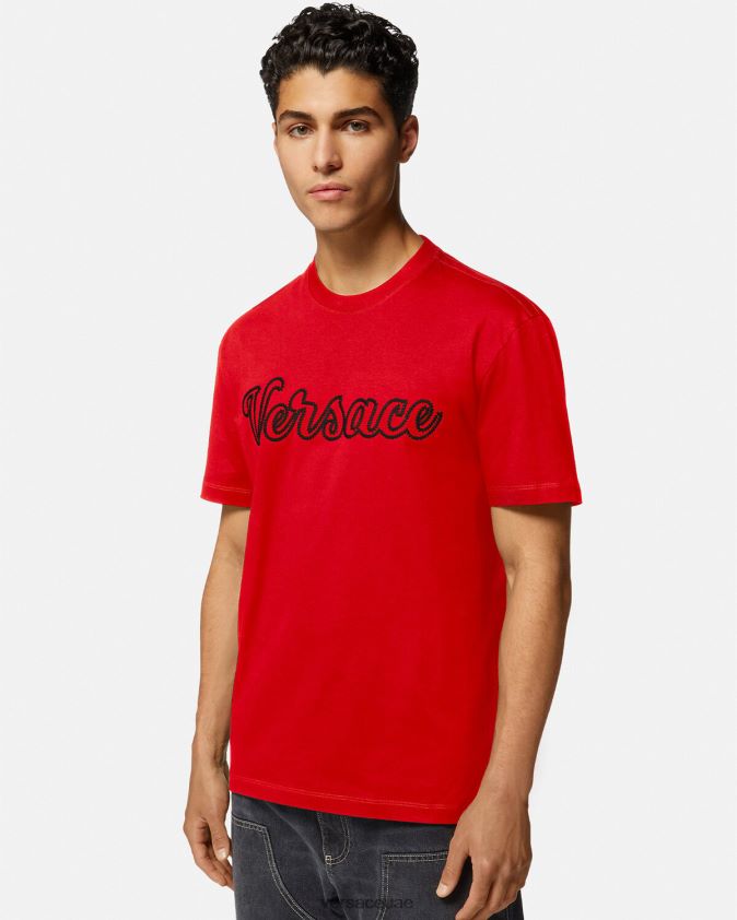 رجال تيشيرت بشعار مطرز Versace أحمر 0FVD2J1405 ملابس