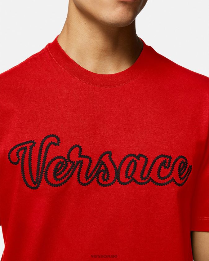رجال تيشيرت بشعار مطرز Versace أحمر 0FVD2J1405 ملابس