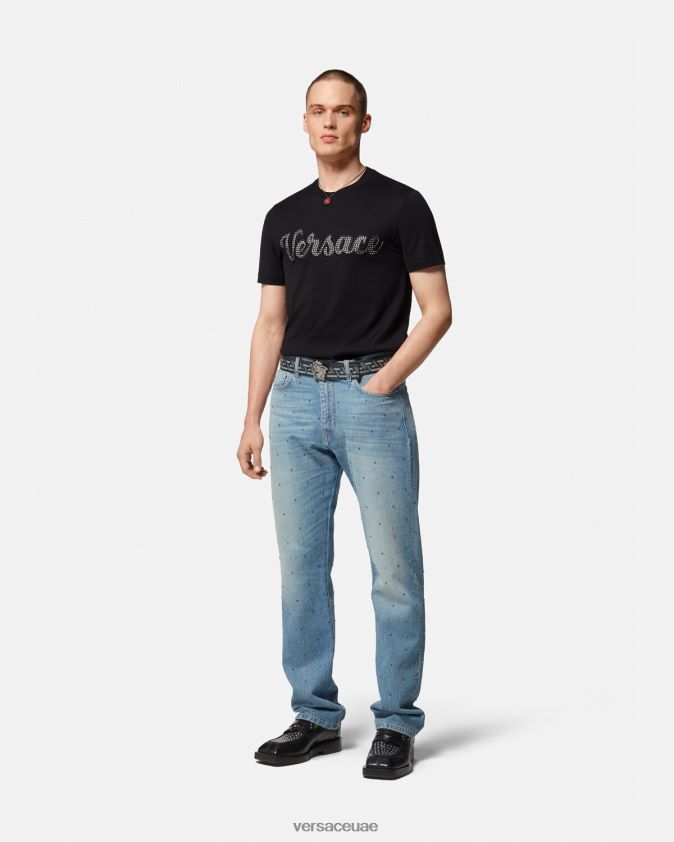 رجال تيشيرت بشعار كريستال اسكواش Versace أسود 0FVD2J1406 ملابس