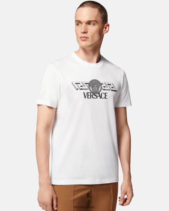 رجال تي شيرت بشعار لا اليونان Versace أبيض 0FVD2J1408 ملابس