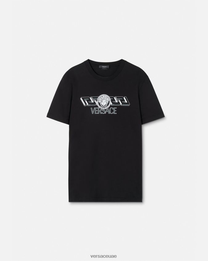 رجال تي شيرت بشعار لا اليونان Versace أسود 0FVD2J1409 ملابس