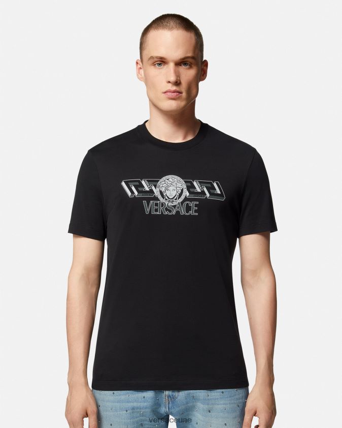 رجال تي شيرت بشعار لا اليونان Versace أسود 0FVD2J1409 ملابس