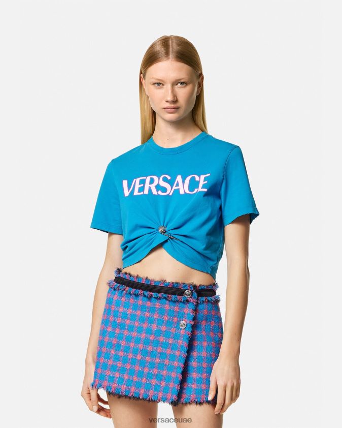 نحيف تي شيرت بشعار دبوس الأمان Versace أزرق 0FVD2J140 ملابس