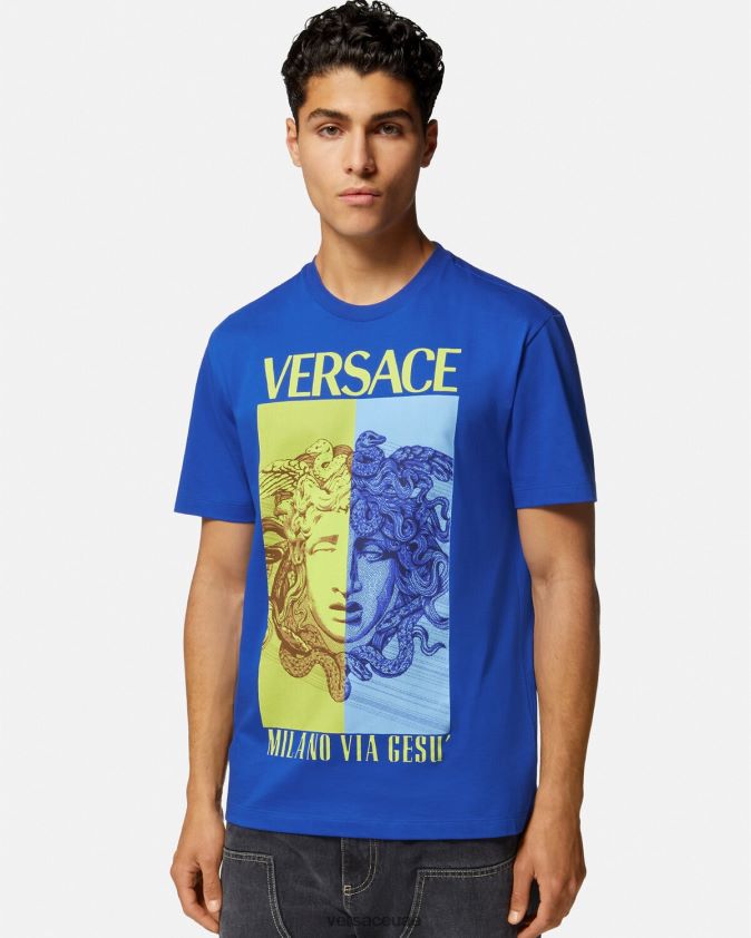 رجال تيشيرت بطبعة ميدوسا Versace أزرق 0FVD2J1411 ملابس