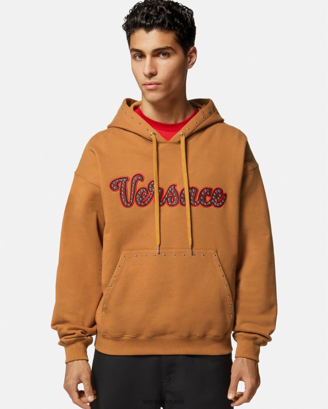 رجال هوديي مرصع بشعار فارسيتي Versace البرتقالي 0FVD2J1426 ملابس