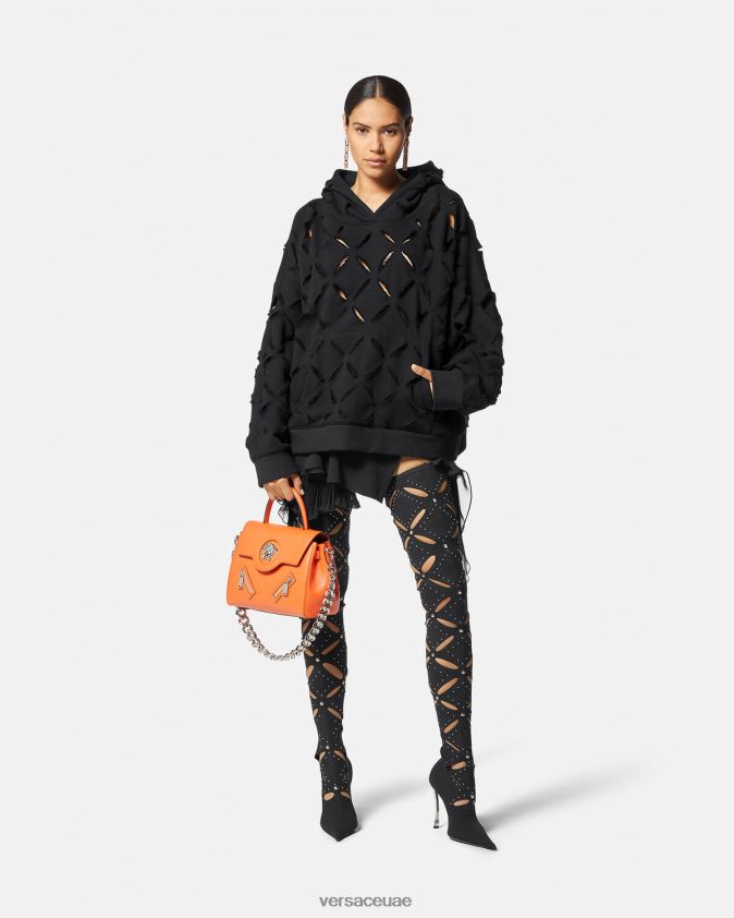 نحيف هوديي كبير الحجم ممزق وممزق Versace أسود 0FVD2J142 ملابس
