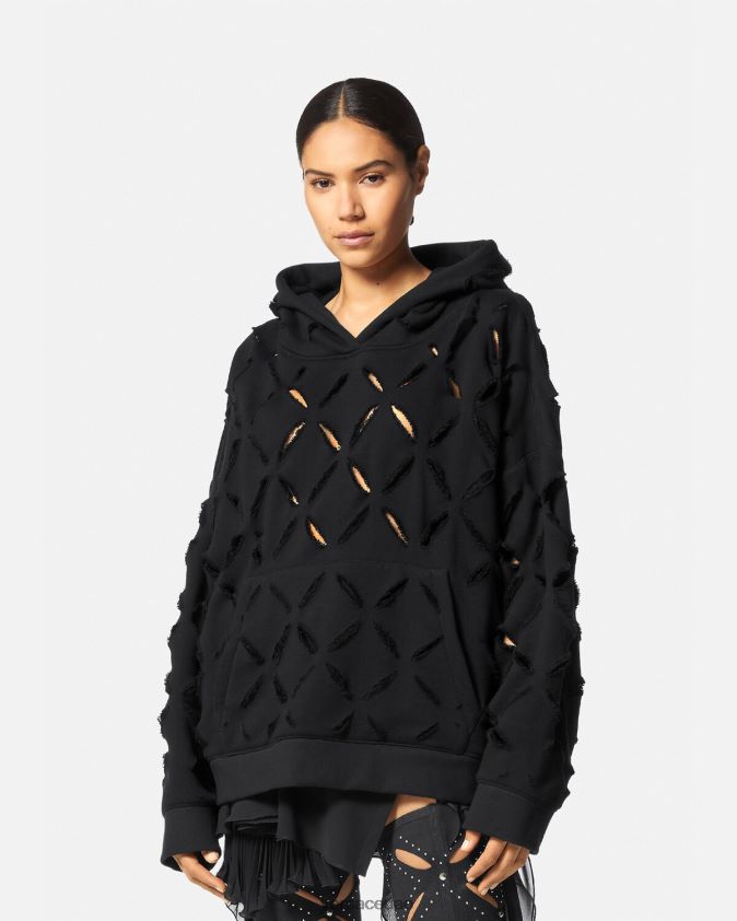 نحيف هوديي كبير الحجم ممزق وممزق Versace أسود 0FVD2J142 ملابس