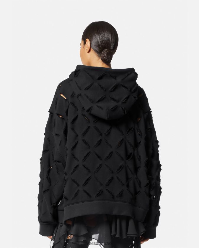 نحيف هوديي كبير الحجم ممزق وممزق Versace أسود 0FVD2J142 ملابس