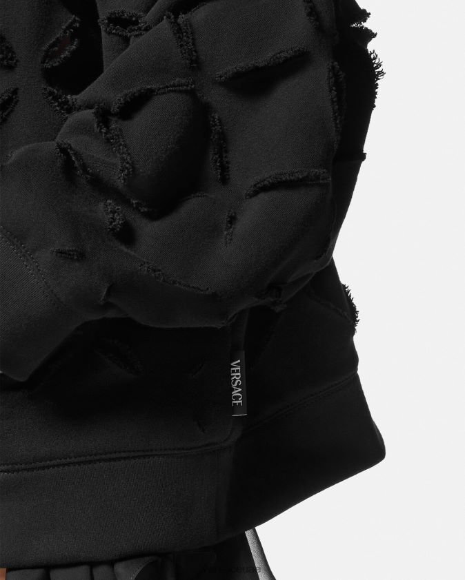 نحيف هوديي كبير الحجم ممزق وممزق Versace أسود 0FVD2J142 ملابس
