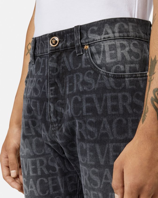 رجال انحاء الجينز Versace أسود وطباعة 0FVD2J1446 ملابس