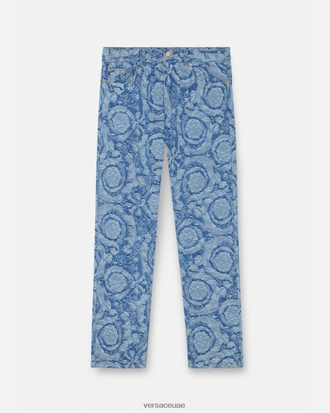 رجال الجينز صورة ظلية الباروك Versace الأزرق والطباعة 0FVD2J1448 ملابس