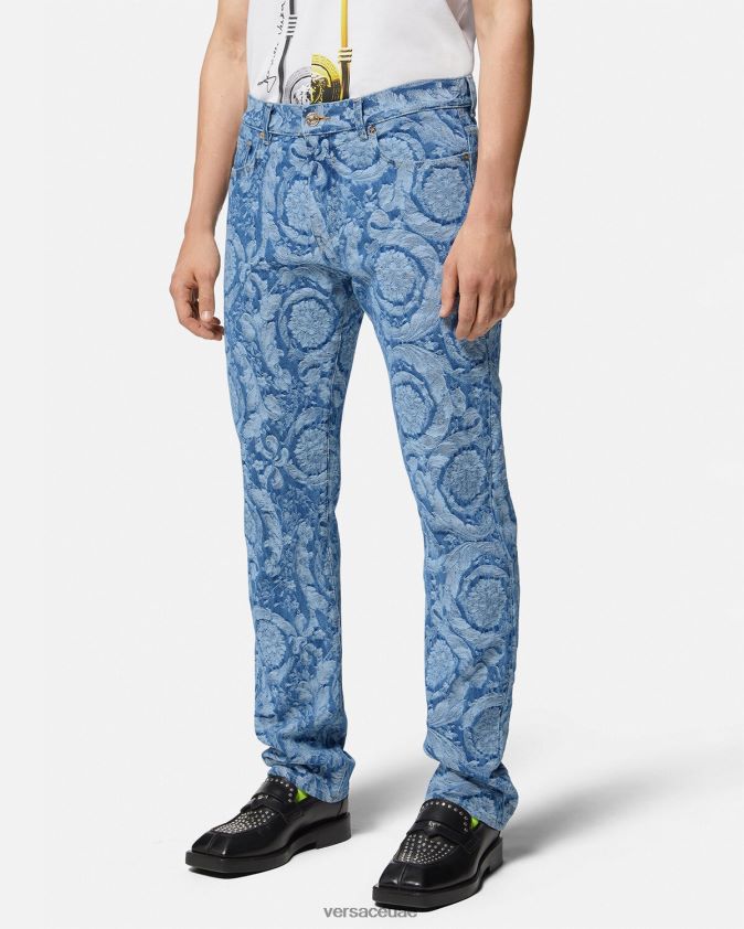 رجال الجينز صورة ظلية الباروك Versace الأزرق والطباعة 0FVD2J1448 ملابس