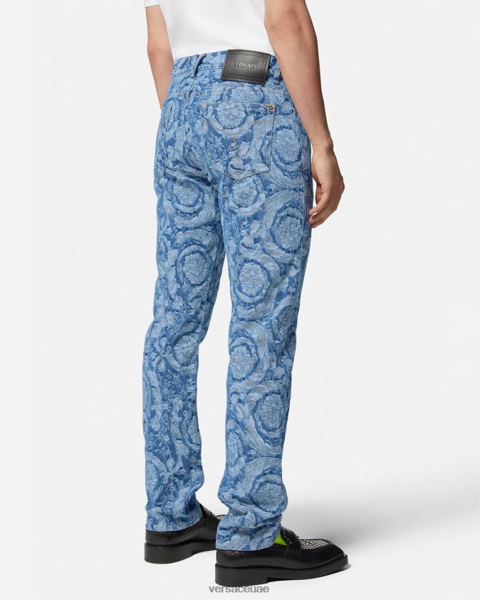 رجال الجينز صورة ظلية الباروك Versace الأزرق والطباعة 0FVD2J1448 ملابس