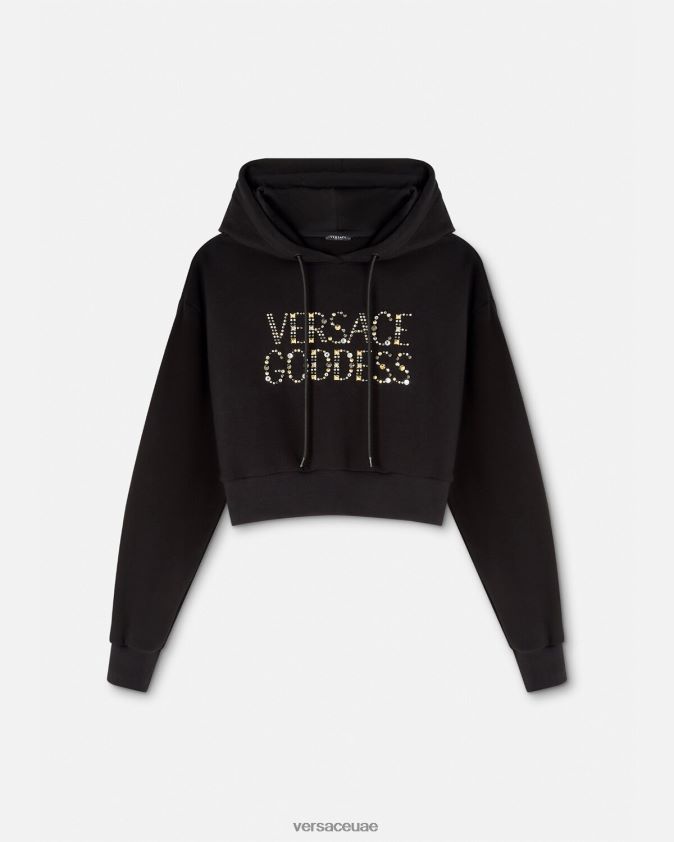 نحيف إلهة رصع هوديي المحاصيل Versace أسود 0FVD2J145 ملابس