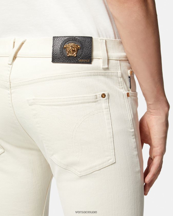 رجال جينز ميدوسا بقصة ضيقة Versace أبيض 0FVD2J1451 ملابس