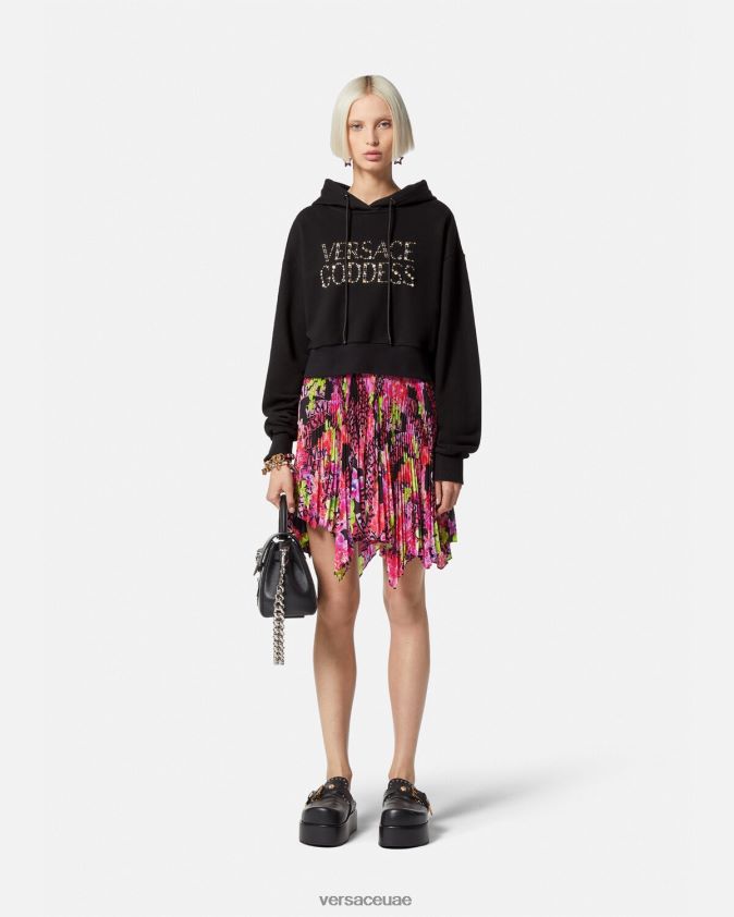 نحيف إلهة رصع هوديي المحاصيل Versace أسود 0FVD2J145 ملابس
