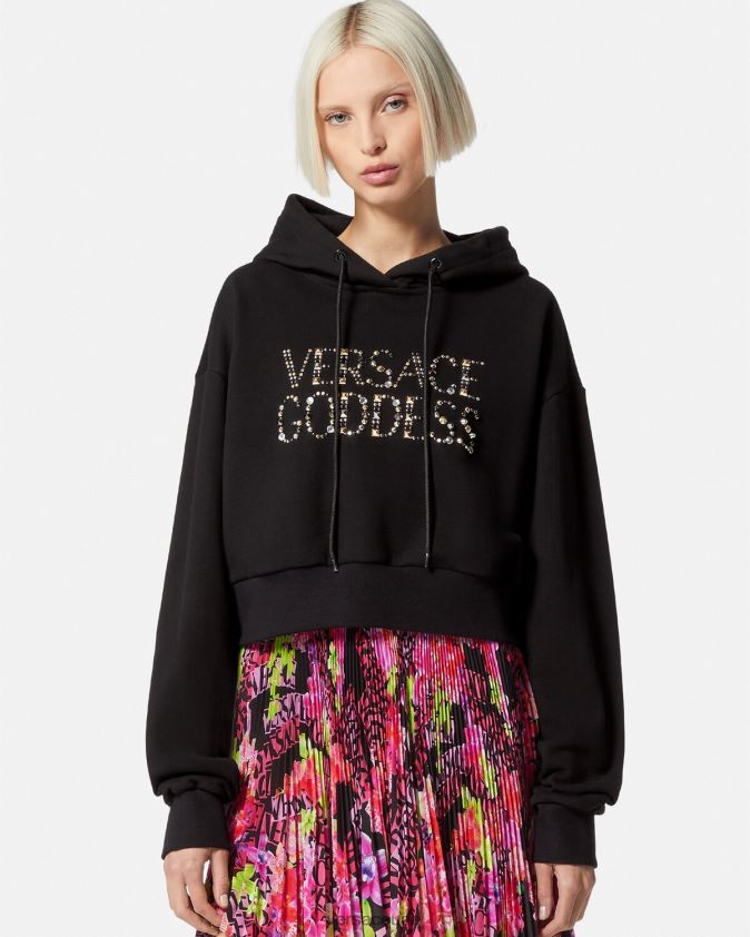 نحيف إلهة رصع هوديي المحاصيل Versace أسود 0FVD2J145 ملابس