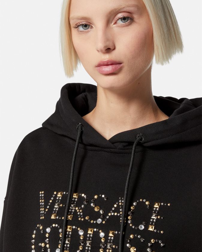 نحيف إلهة رصع هوديي المحاصيل Versace أسود 0FVD2J145 ملابس