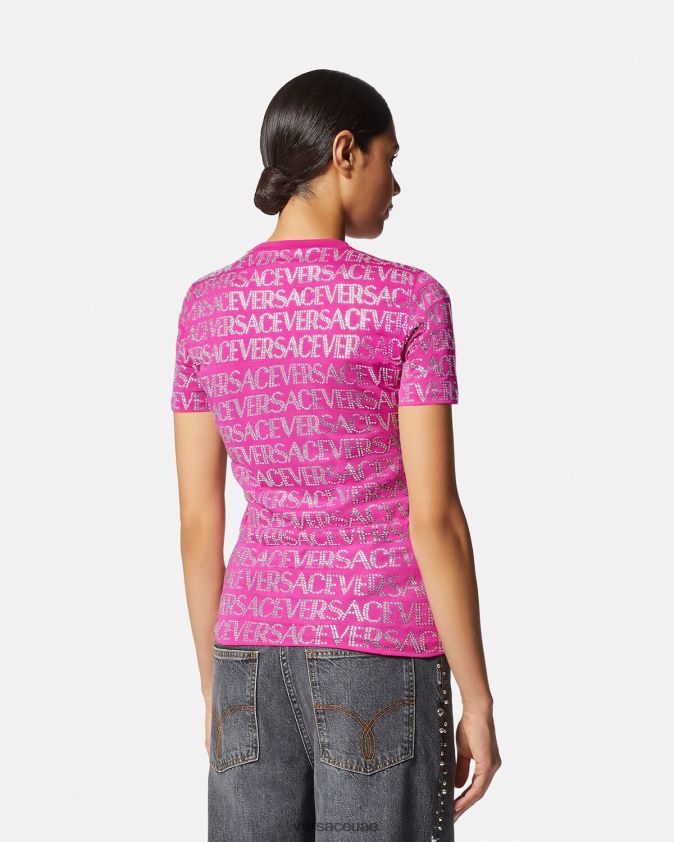 نحيف الكريستال كل انحاء تي شيرت Versace ضارب الى الحمرة 0FVD2J146 ملابس