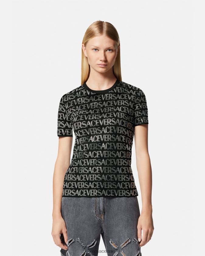 نحيف الكريستال كل انحاء تي شيرت Versace أسود 0FVD2J147 ملابس