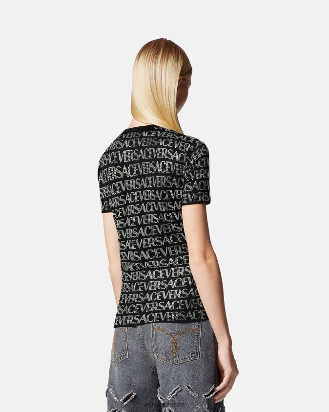نحيف الكريستال كل انحاء تي شيرت Versace أسود 0FVD2J147 ملابس
