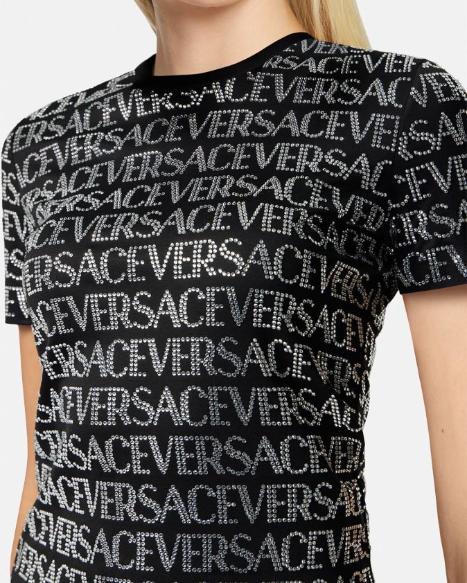 نحيف الكريستال كل انحاء تي شيرت Versace أسود 0FVD2J147 ملابس