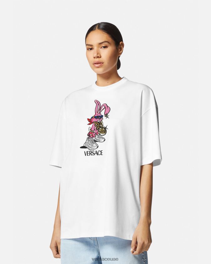 نحيف تي شيرت أرنب لمهرجان الربيع Versace أبيض 0FVD2J148 ملابس