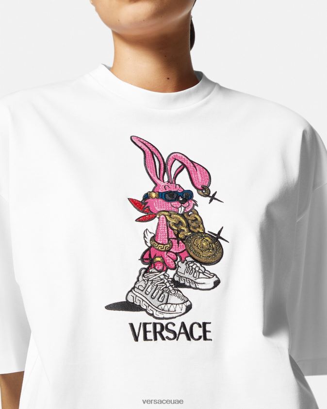 نحيف تي شيرت أرنب لمهرجان الربيع Versace أبيض 0FVD2J148 ملابس