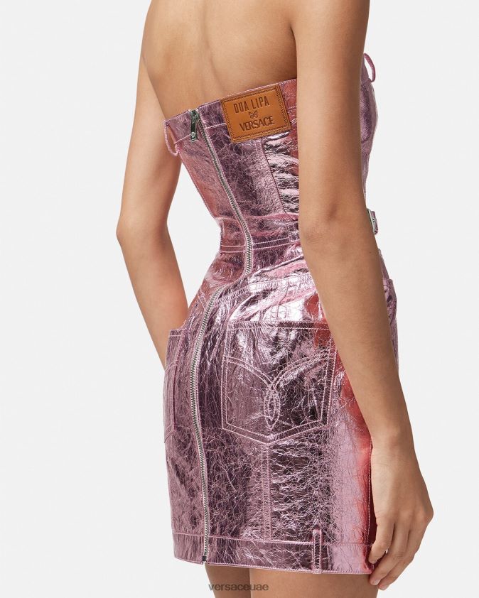 نحيف فستان ميني من الجلد المعدني بتصميم ميدوسا Versace لون القرنفل 0FVD2J14 ملابس
