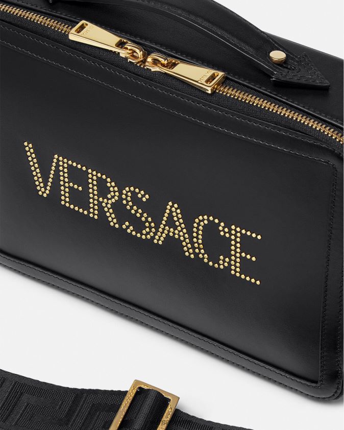 رجال حقيبة ساعي مرصعة بالشعار Versace أسود 0FVD2J1502 أكياس