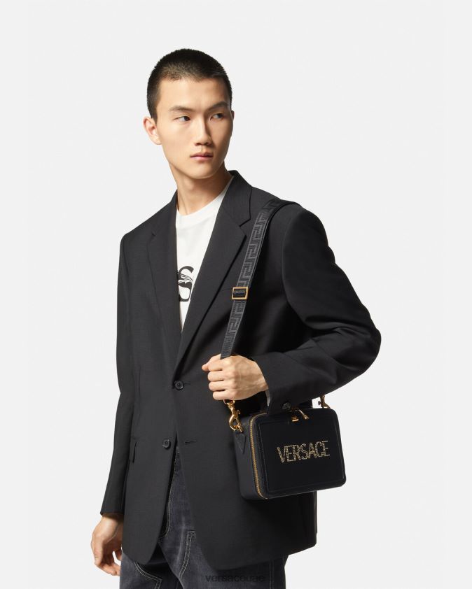 رجال حقيبة ساعي مرصعة بالشعار Versace أسود 0FVD2J1502 أكياس