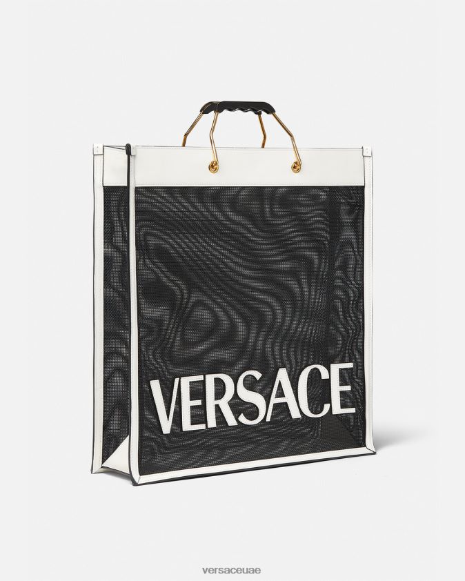 رجال حقيبة حمل المتسوق Versace أبيض وأسود 0FVD2J1508 أكياس