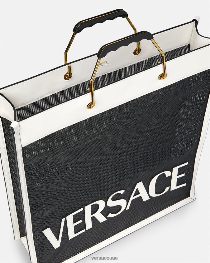 رجال حقيبة حمل المتسوق Versace أبيض وأسود 0FVD2J1508 أكياس