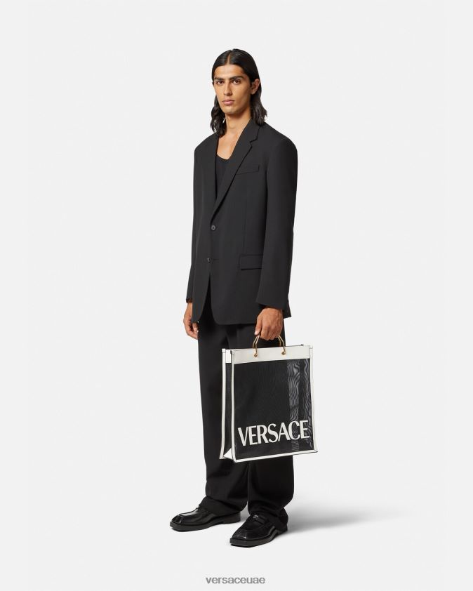 رجال حقيبة حمل المتسوق Versace أبيض وأسود 0FVD2J1508 أكياس