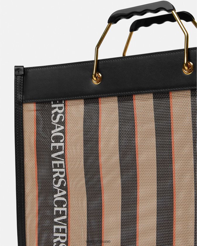 رجال حقيبة تسوق مخططة Versace أسود وبيج 0FVD2J1510 أكياس
