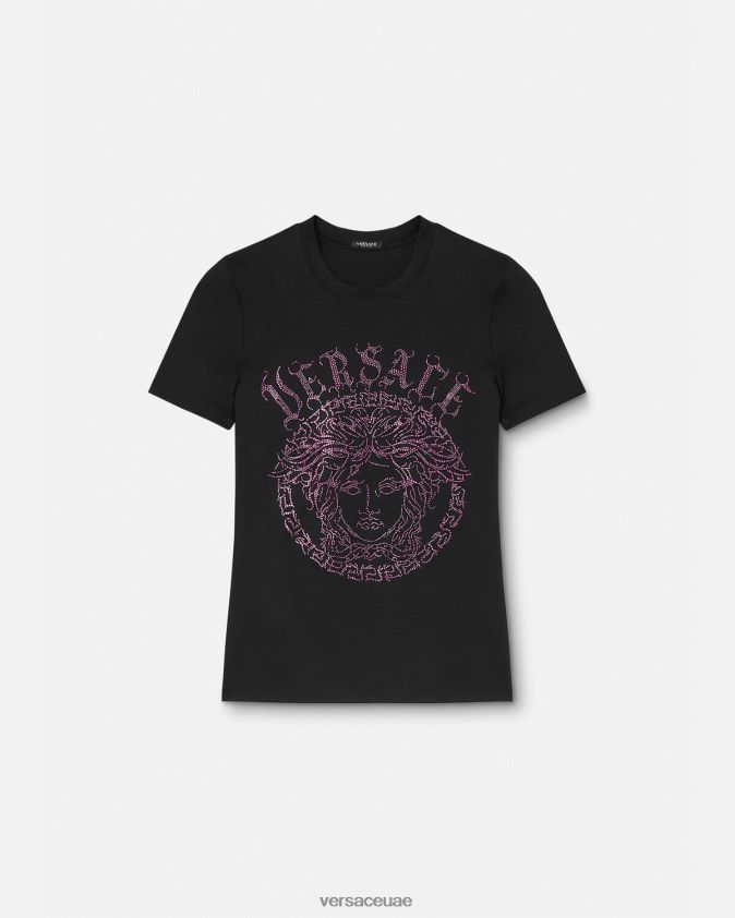 نحيف تي شيرت بشعار ميدوسا كريستال Versace أسود وردي 0FVD2J153 ملابس