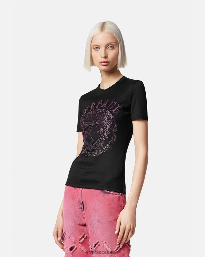 نحيف تي شيرت بشعار ميدوسا كريستال Versace أسود وردي 0FVD2J153 ملابس