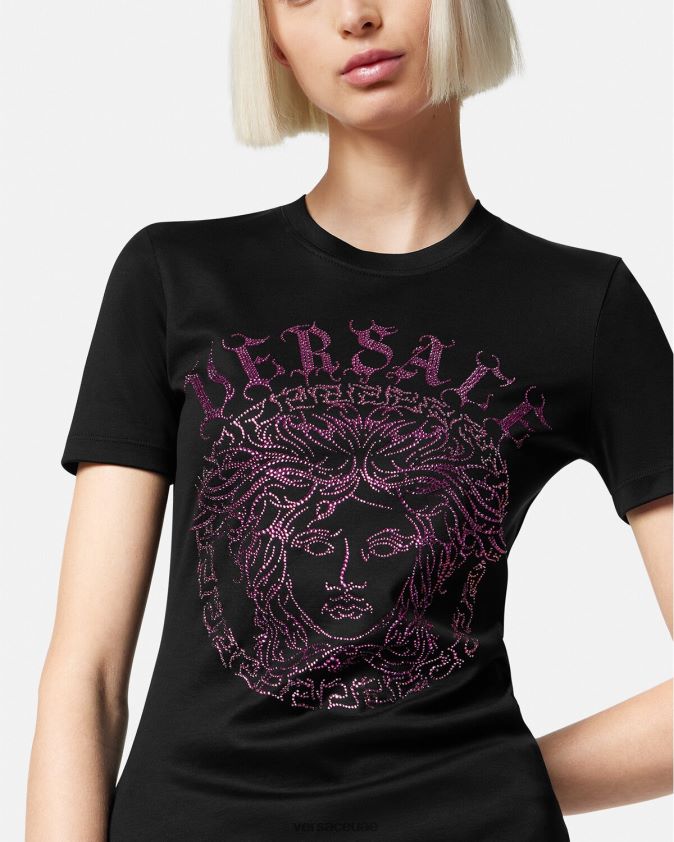 نحيف تي شيرت بشعار ميدوسا كريستال Versace أسود وردي 0FVD2J153 ملابس