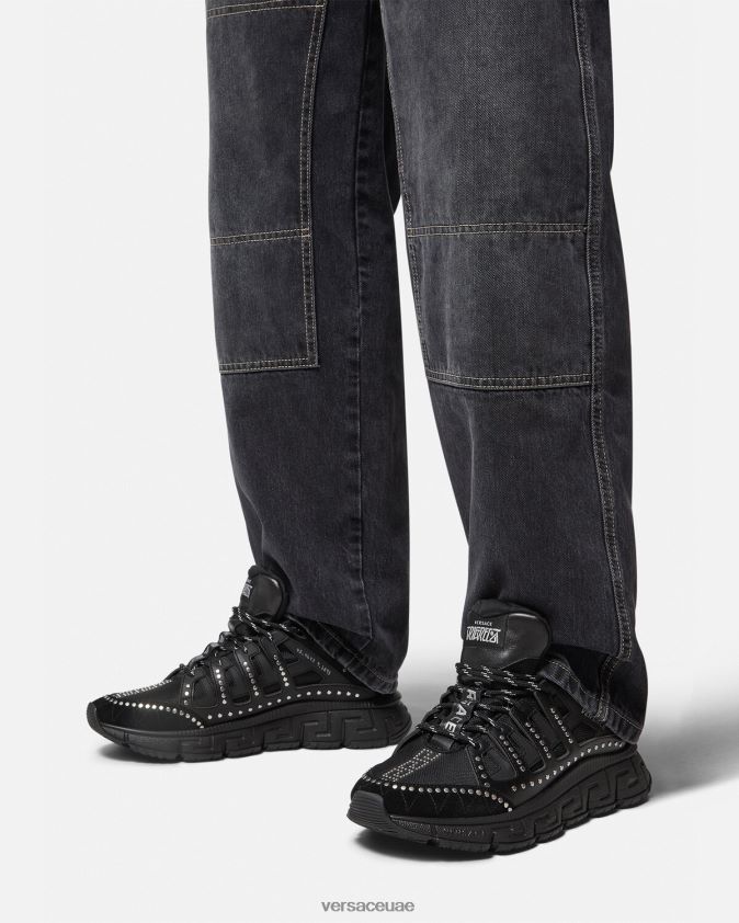 رجال أحذية رياضية تريجريكا مرصعة Versace أسود 0FVD2J1544 حذاء