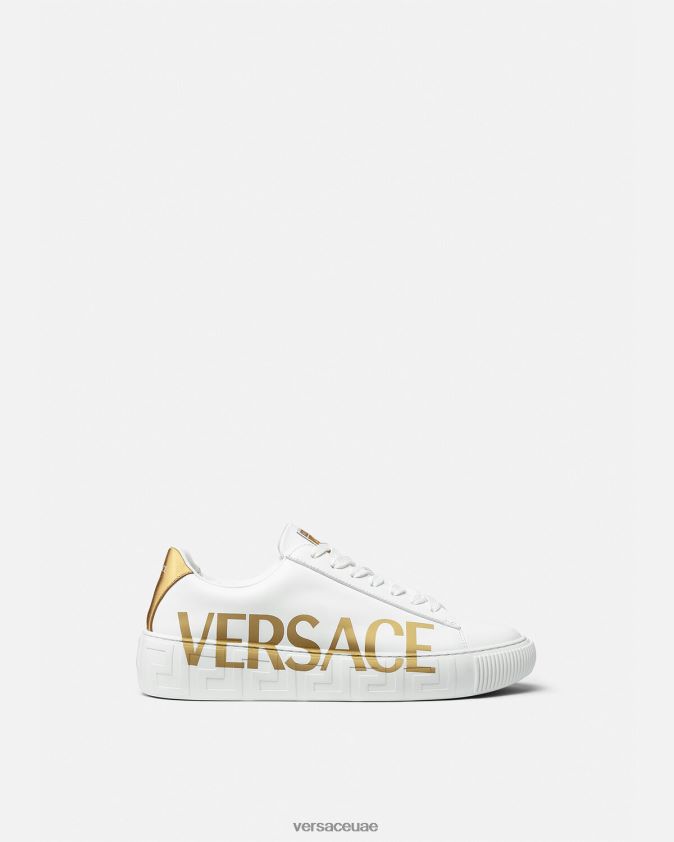رجال حذاء رياضي بشعار يوناني Versace ذهب ابيض 0FVD2J1549 حذاء