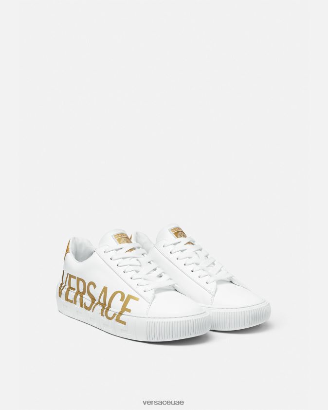 رجال حذاء رياضي بشعار يوناني Versace ذهب ابيض 0FVD2J1549 حذاء