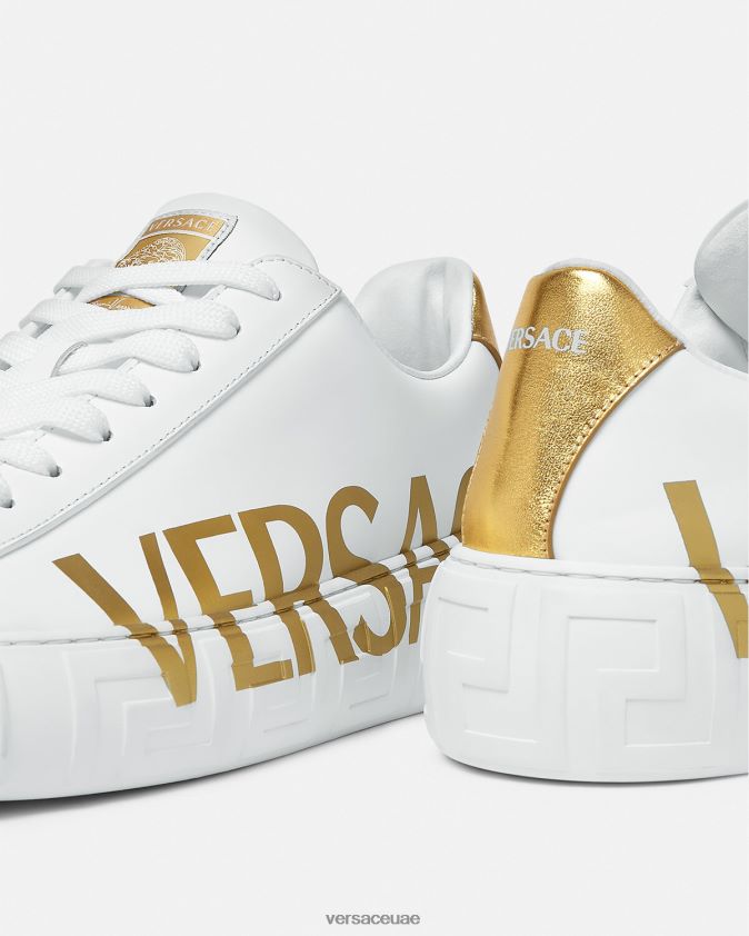 رجال حذاء رياضي بشعار يوناني Versace ذهب ابيض 0FVD2J1549 حذاء