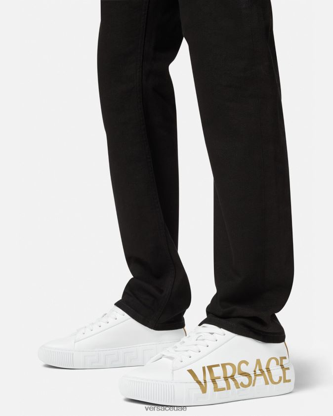 رجال حذاء رياضي بشعار يوناني Versace ذهب ابيض 0FVD2J1549 حذاء